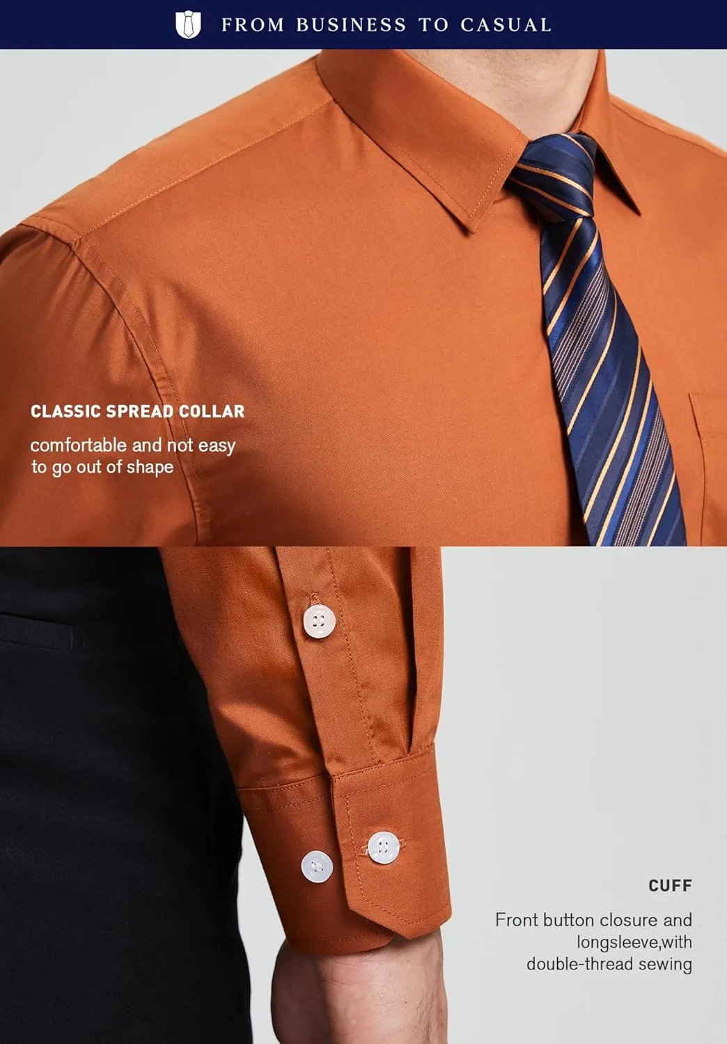 HISDERN Mens Dress Shirt with Tie Pocket Square Set Classic Button Down Shirt Matching Tie Long Sleeve Shirts