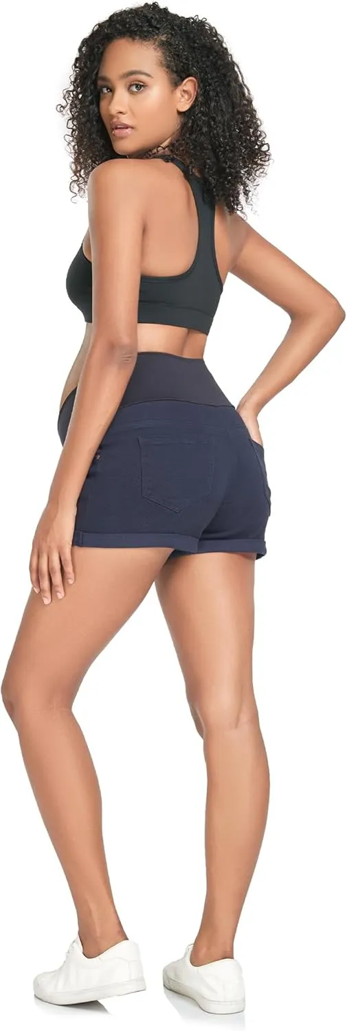 HOFISH Womens Maternity Jeans Shorts Over The Belly Stretchy Comfy Denim Pants Casual Workout Pregnancy Shorts