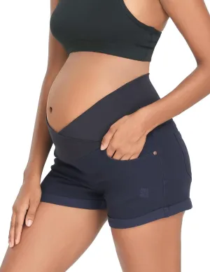 HOFISH Womens Maternity Jeans Shorts Over The Belly Stretchy Comfy Denim Pants Casual Workout Pregnancy Shorts