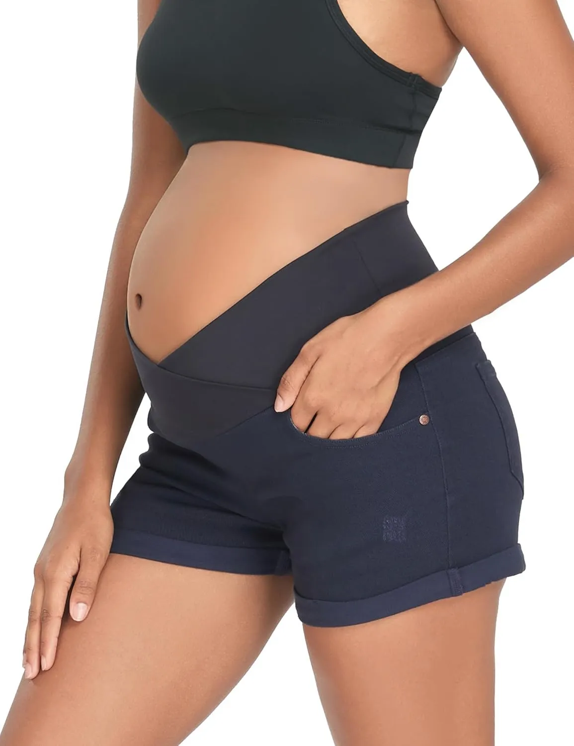HOFISH Womens Maternity Jeans Shorts Over The Belly Stretchy Comfy Denim Pants Casual Workout Pregnancy Shorts
