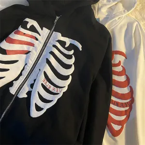 Hooded Sweater Conventional Women's Loose Skull Print Zip Long Sleeve Coat Tide Cardigan