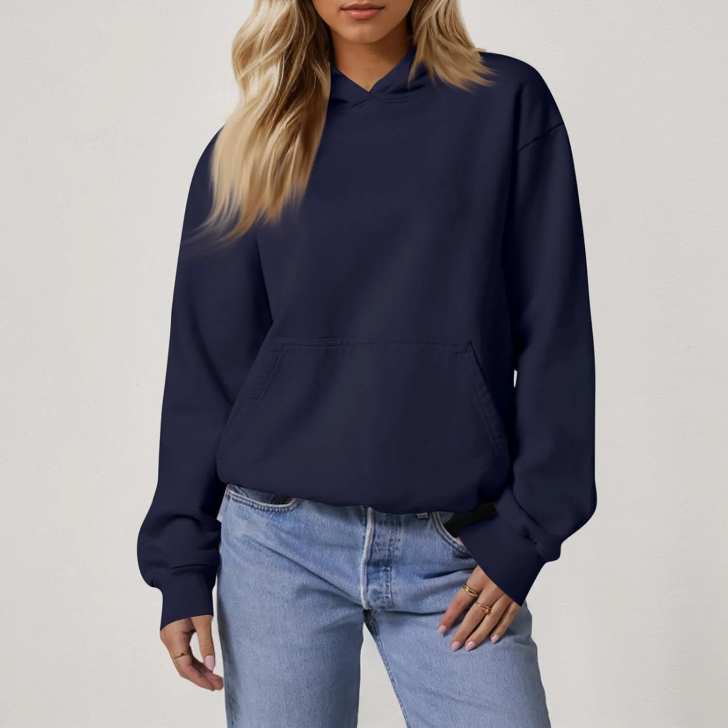 Hoodies for Women Oversized Plain Hooded Sweatshirt with Pocket Casual Fall Workout Gym Fleece Pullover Sweaters