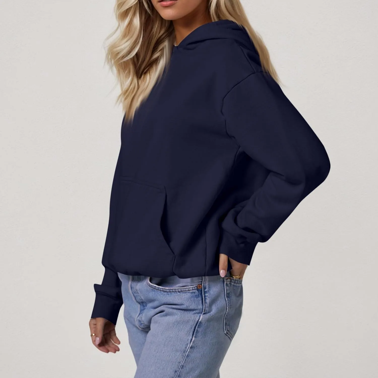 Hoodies for Women Oversized Plain Hooded Sweatshirt with Pocket Casual Fall Workout Gym Fleece Pullover Sweaters