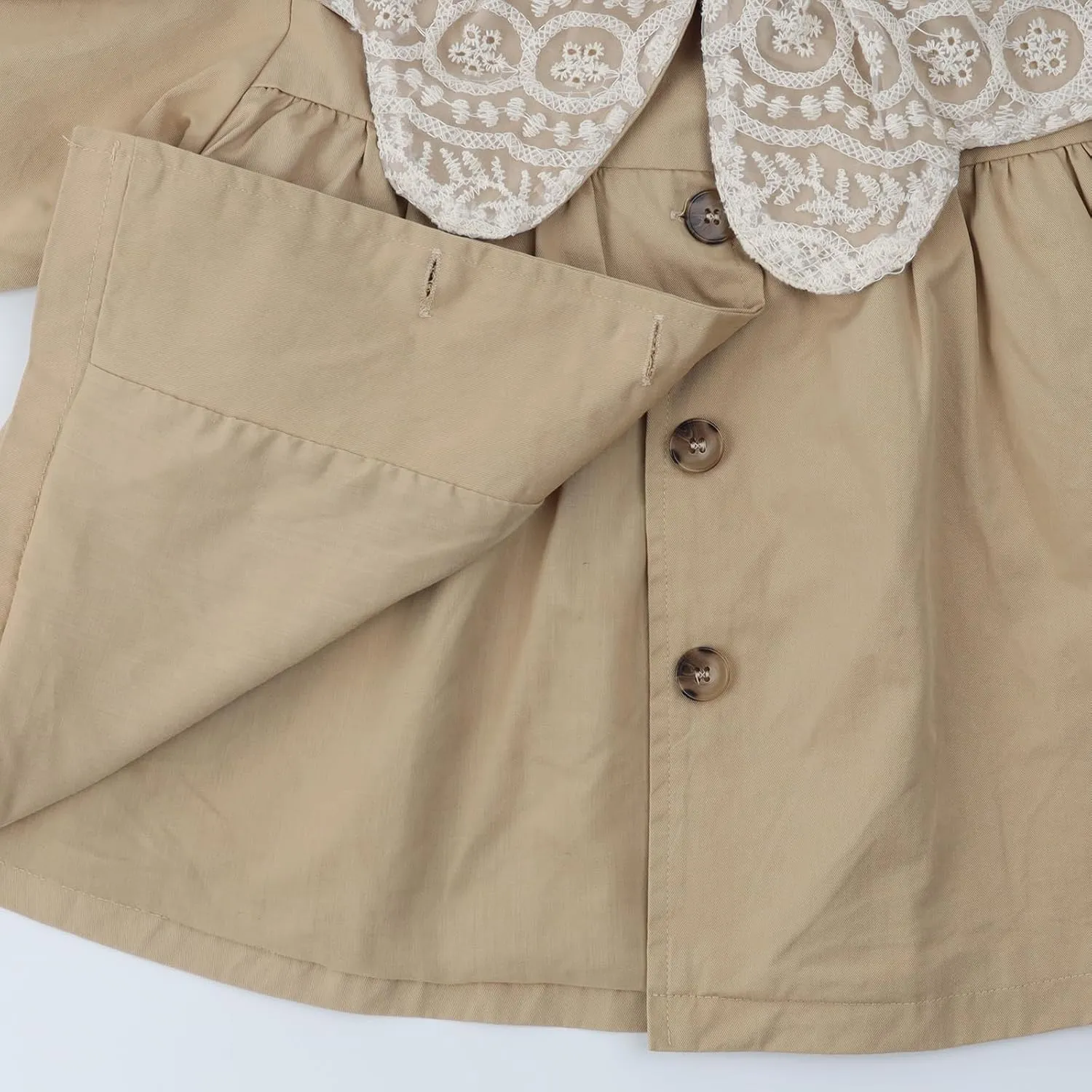 HOOLCHEAN Toddler Little Girls Mid-length Trench Coat with Lace Ruffle Collar for 1-7 Years