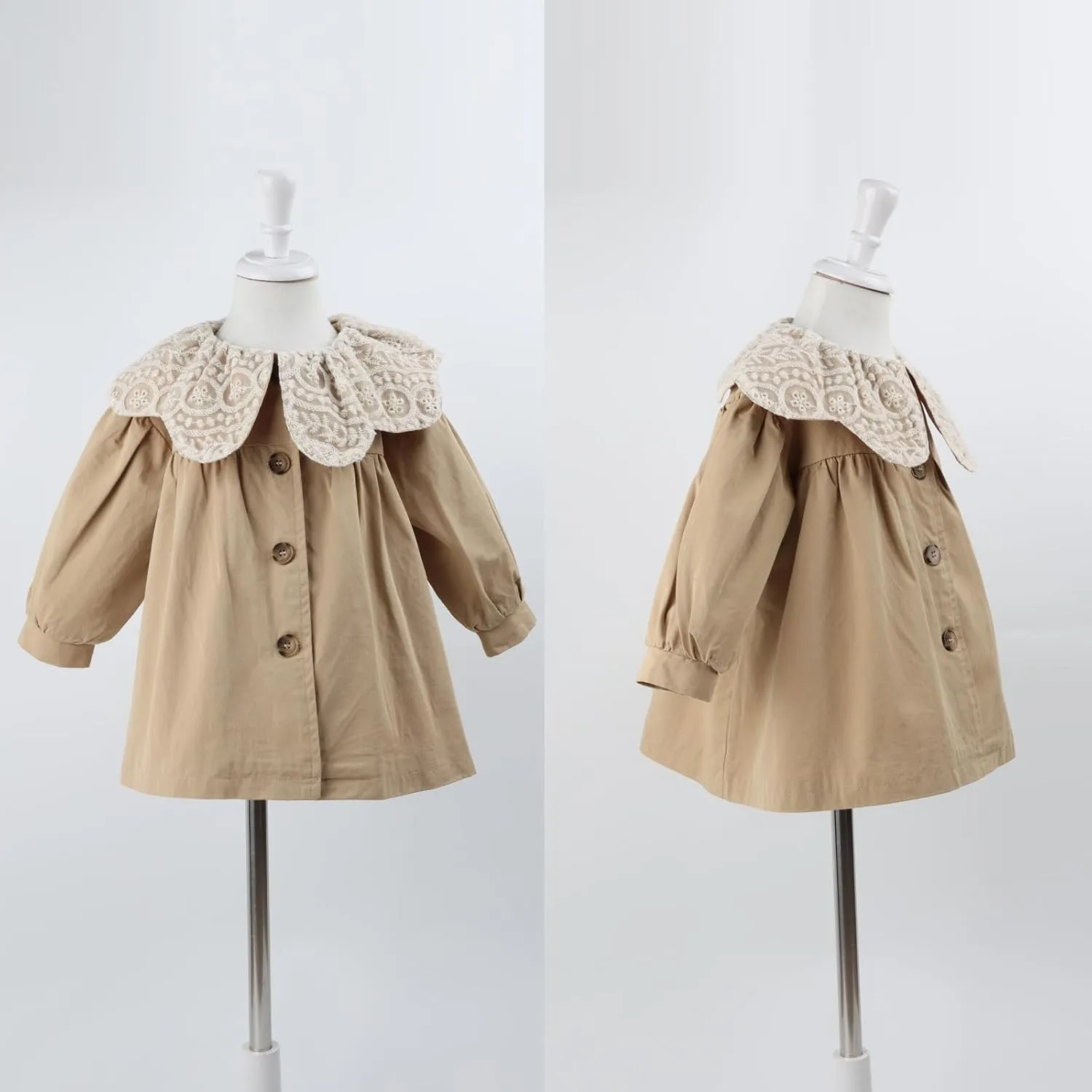 HOOLCHEAN Toddler Little Girls Mid-length Trench Coat with Lace Ruffle Collar for 1-7 Years