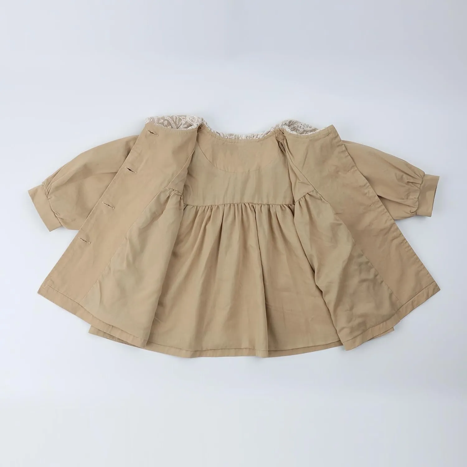 HOOLCHEAN Toddler Little Girls Mid-length Trench Coat with Lace Ruffle Collar for 1-7 Years
