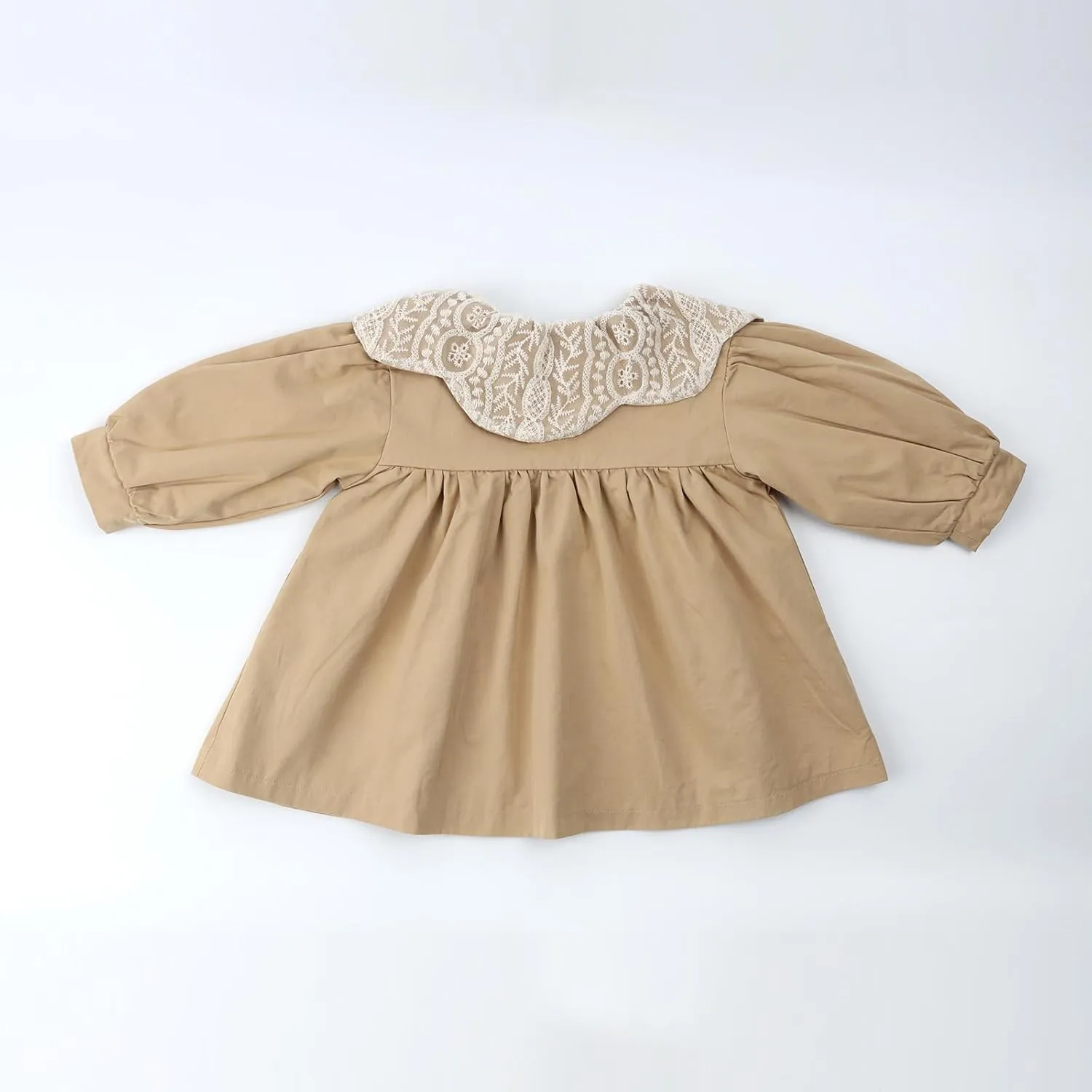 HOOLCHEAN Toddler Little Girls Mid-length Trench Coat with Lace Ruffle Collar for 1-7 Years