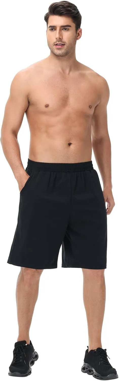 HQUEC Men's Athletic Shorts with Zipper Pockets Lightweight Quick Dry Basketball Workout Shorts for Running Casual