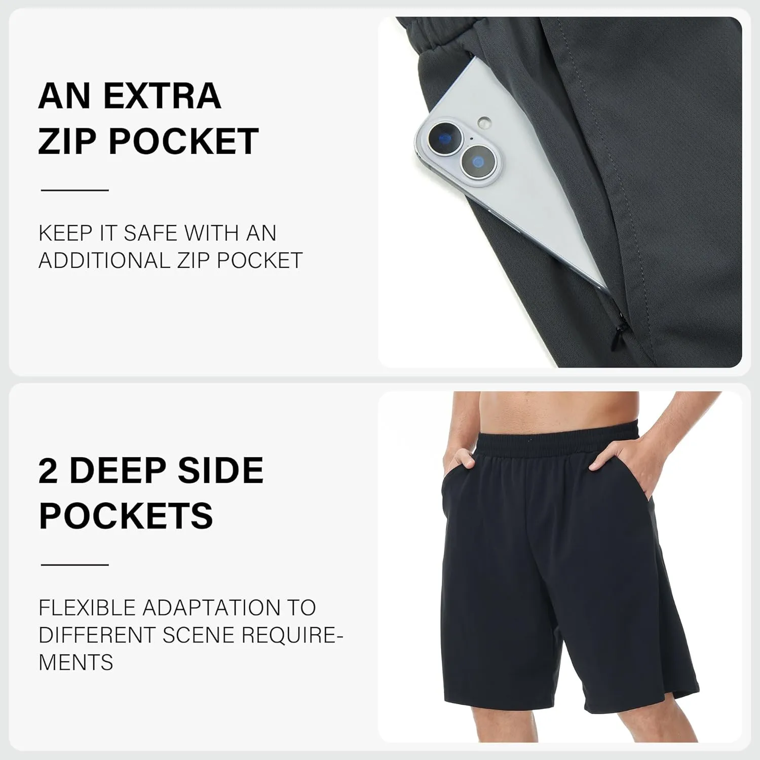 HQUEC Men's Athletic Shorts with Zipper Pockets Lightweight Quick Dry Basketball Workout Shorts for Running Casual
