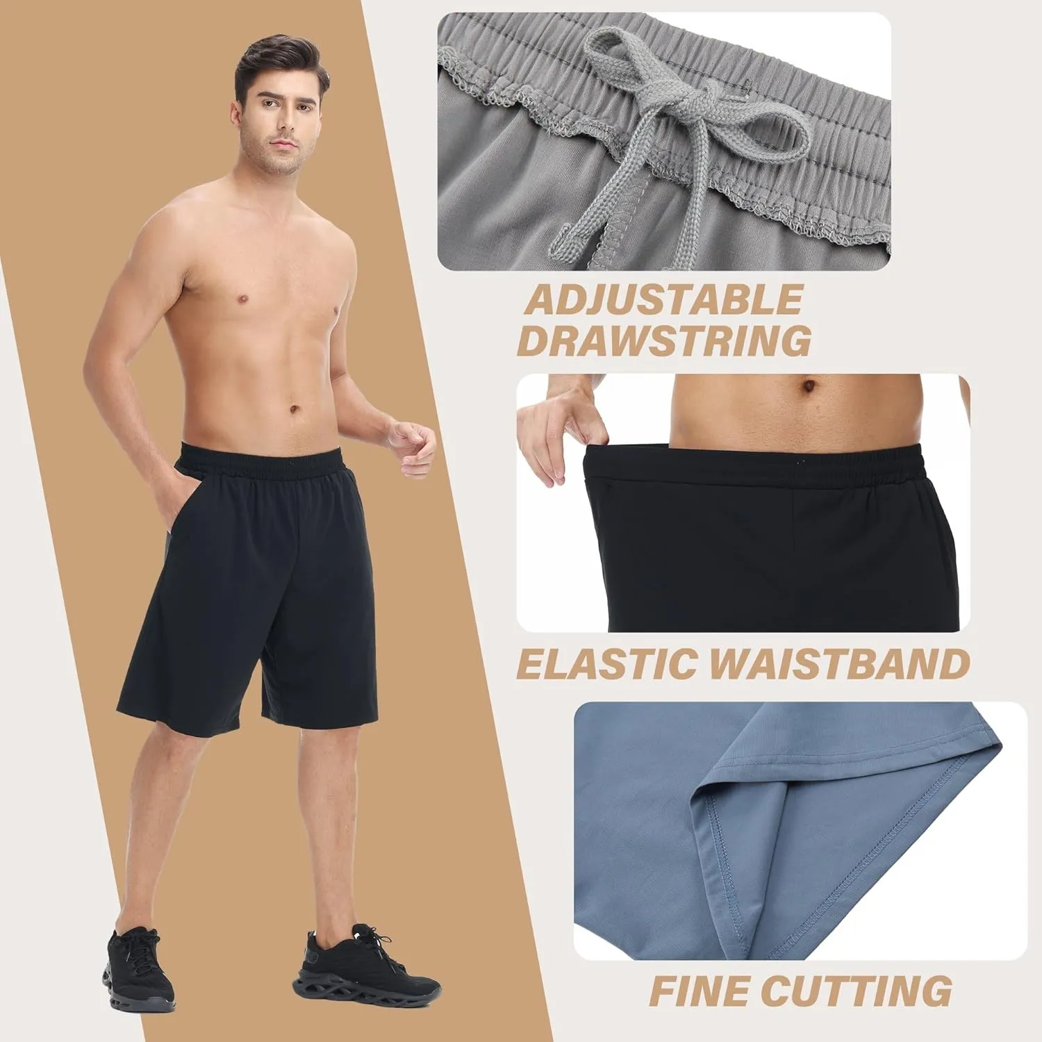 HQUEC Men's Athletic Shorts with Zipper Pockets Lightweight Quick Dry Basketball Workout Shorts for Running Casual