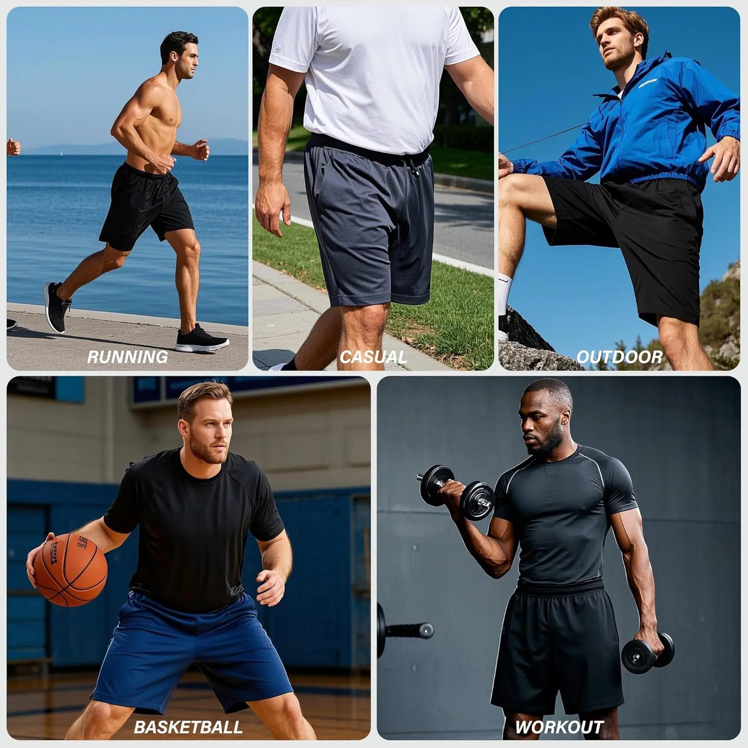 HQUEC Men's Athletic Shorts with Zipper Pockets Lightweight Quick Dry Basketball Workout Shorts for Running Casual