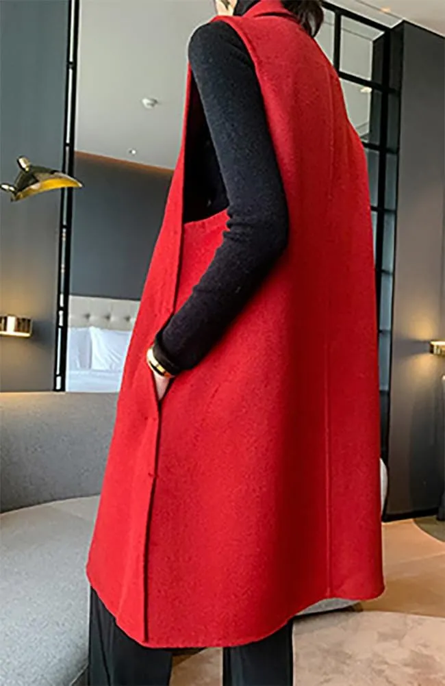 IDEALSANXUN Womens Long Wool Vest Fall Winter Sleeveless Blazer Jackets Wool Coat