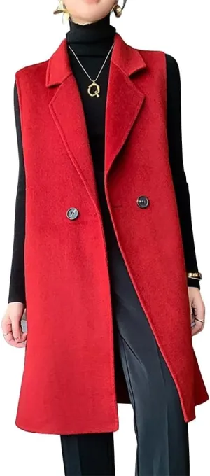 IDEALSANXUN Womens Long Wool Vest Fall Winter Sleeveless Blazer Jackets Wool Coat