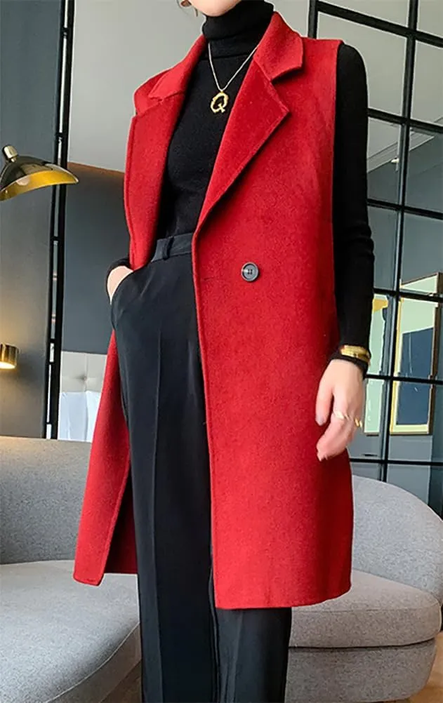 IDEALSANXUN Womens Long Wool Vest Fall Winter Sleeveless Blazer Jackets Wool Coat
