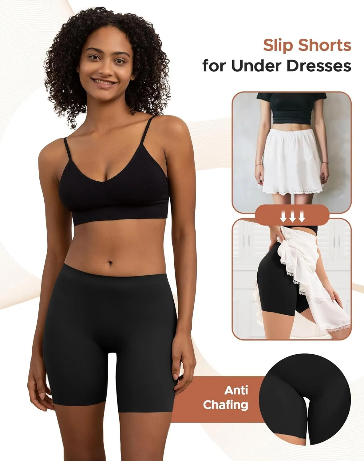 INNERSY Women's Seamless Slip Shorts for Under Dresses Anti Chafing Cooling Boy Shorts 2-Pack