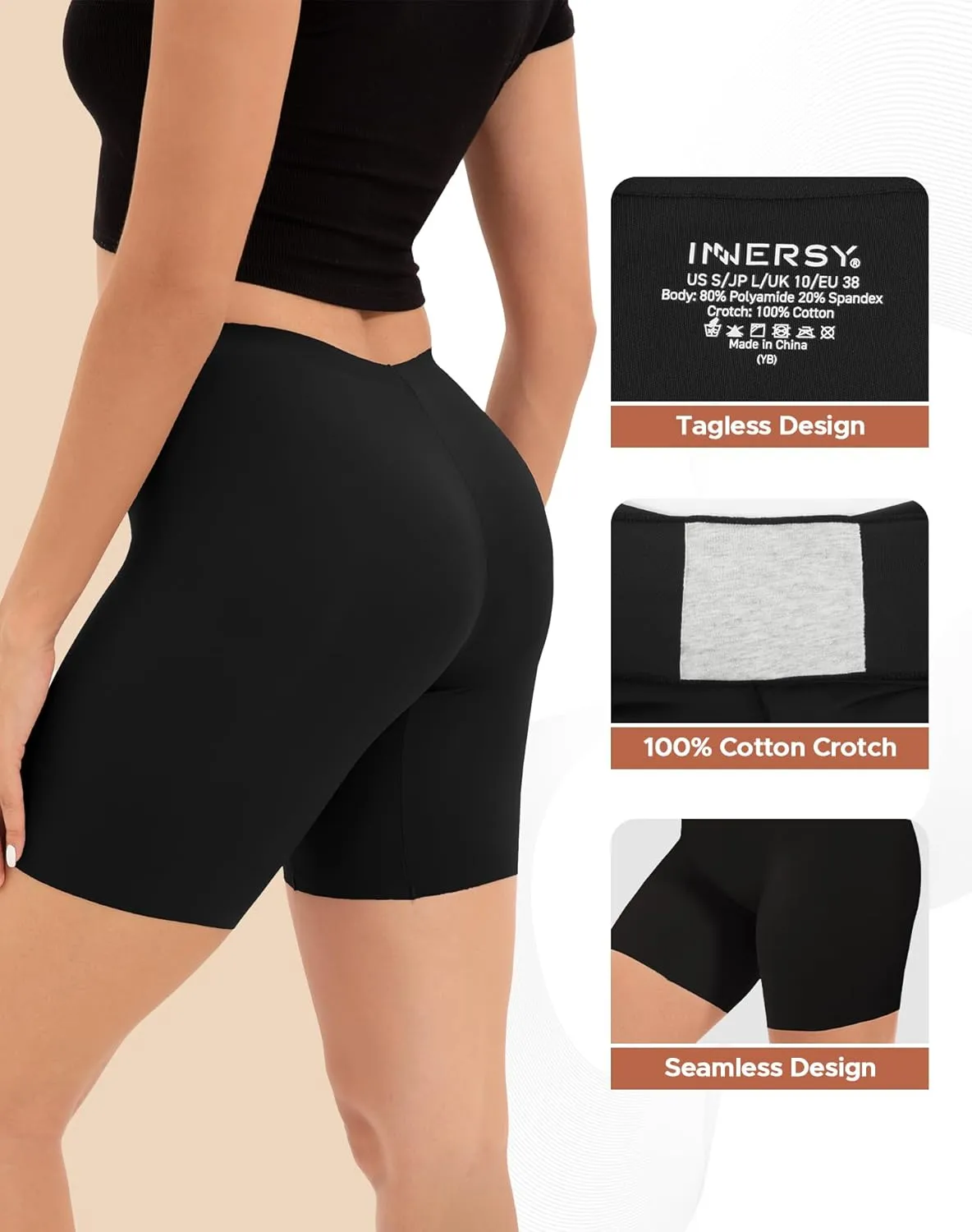 INNERSY Women's Seamless Slip Shorts for Under Dresses Anti Chafing Cooling Boy Shorts 2-Pack
