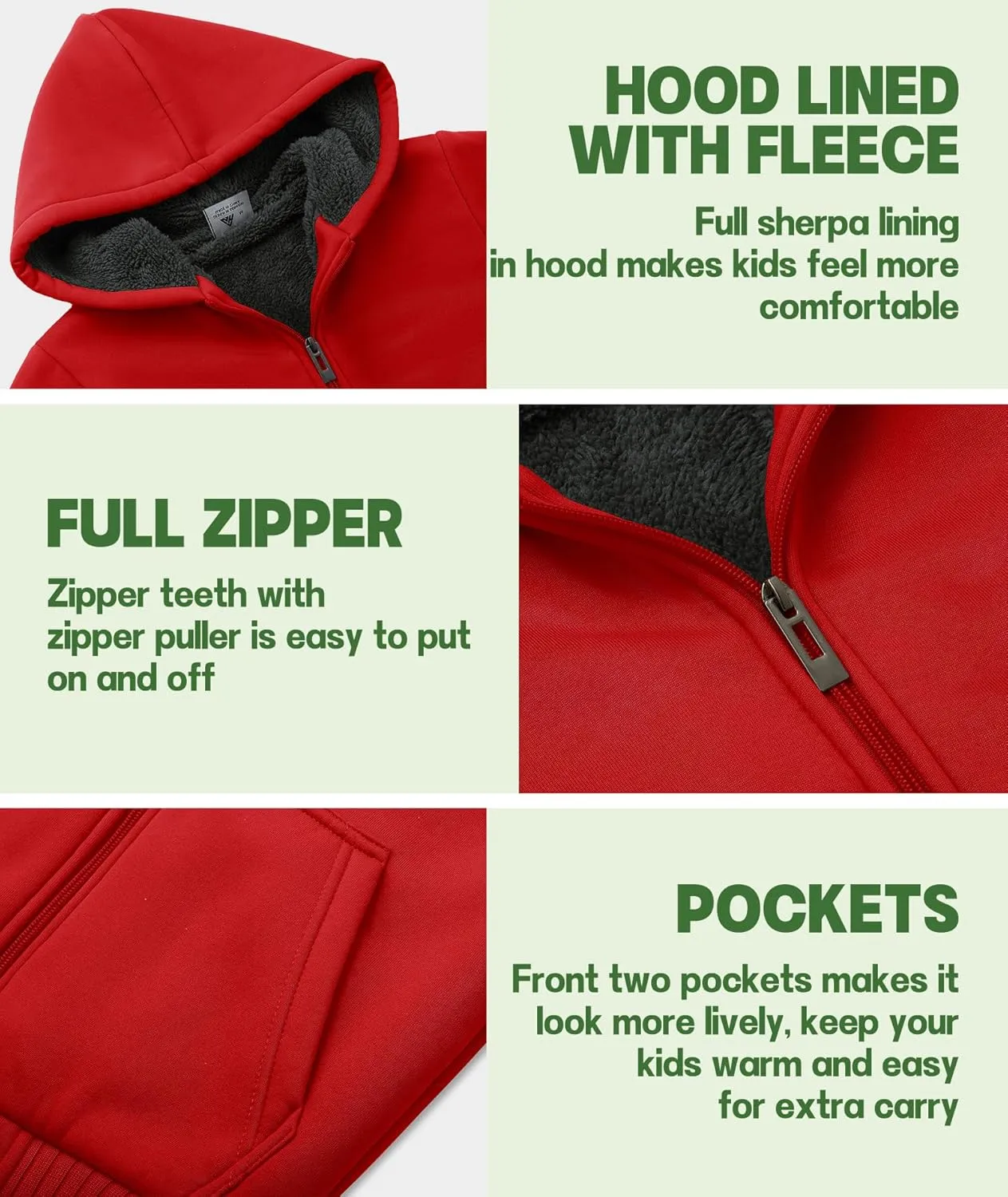 JACKETOWN Hoodie for Boys Fleece Jacket Zip Up Sherpa Lined Hooded Sweatshirts with Two Pockets 6-15 Years Old