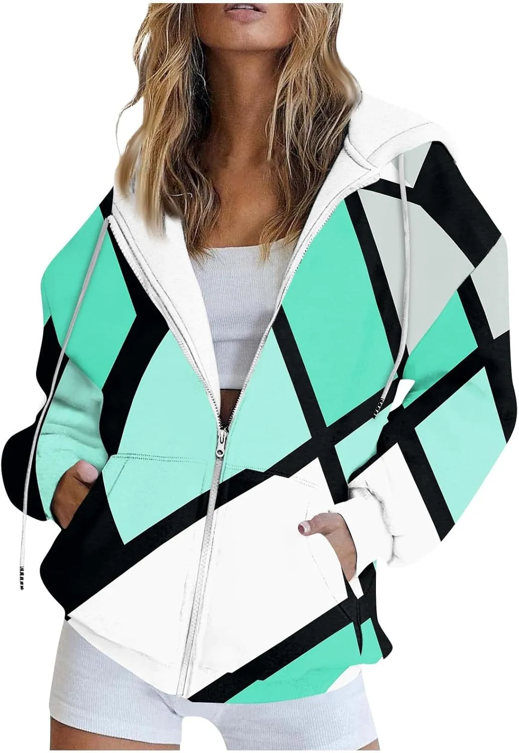 JJHAEVDY Womens Hoodies Zip Up Oversized Sweatshirts Drawstring Long Sleeve Jackets Lightweight Y2k Clothes with Pockets