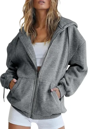 JJHAEVDY Zip Up Hoodie Women Solid Drawstring Sweatshirts Fall Outwear Jacket Hooded Coat Sports Activewear Pocket