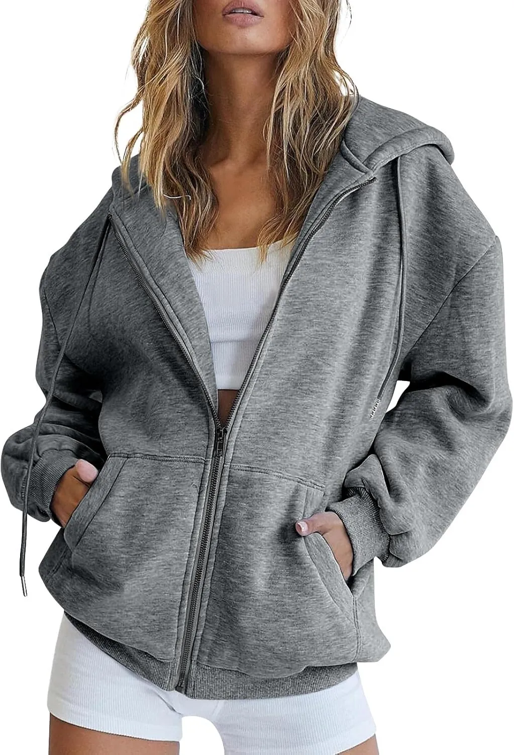 JJHAEVDY Zip Up Hoodie Women Solid Drawstring Sweatshirts Fall Outwear Jacket Hooded Coat Sports Activewear Pocket