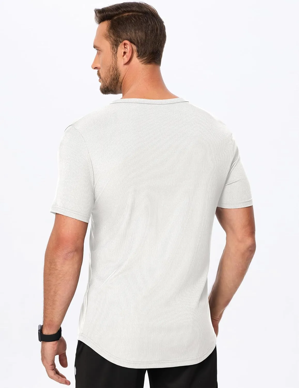 JMIERR Men's Muscle V-Neck T Shirt Short Sleeve Longline Ribbed Henley Shirt Gym Workout Athletic Tee Shirts
