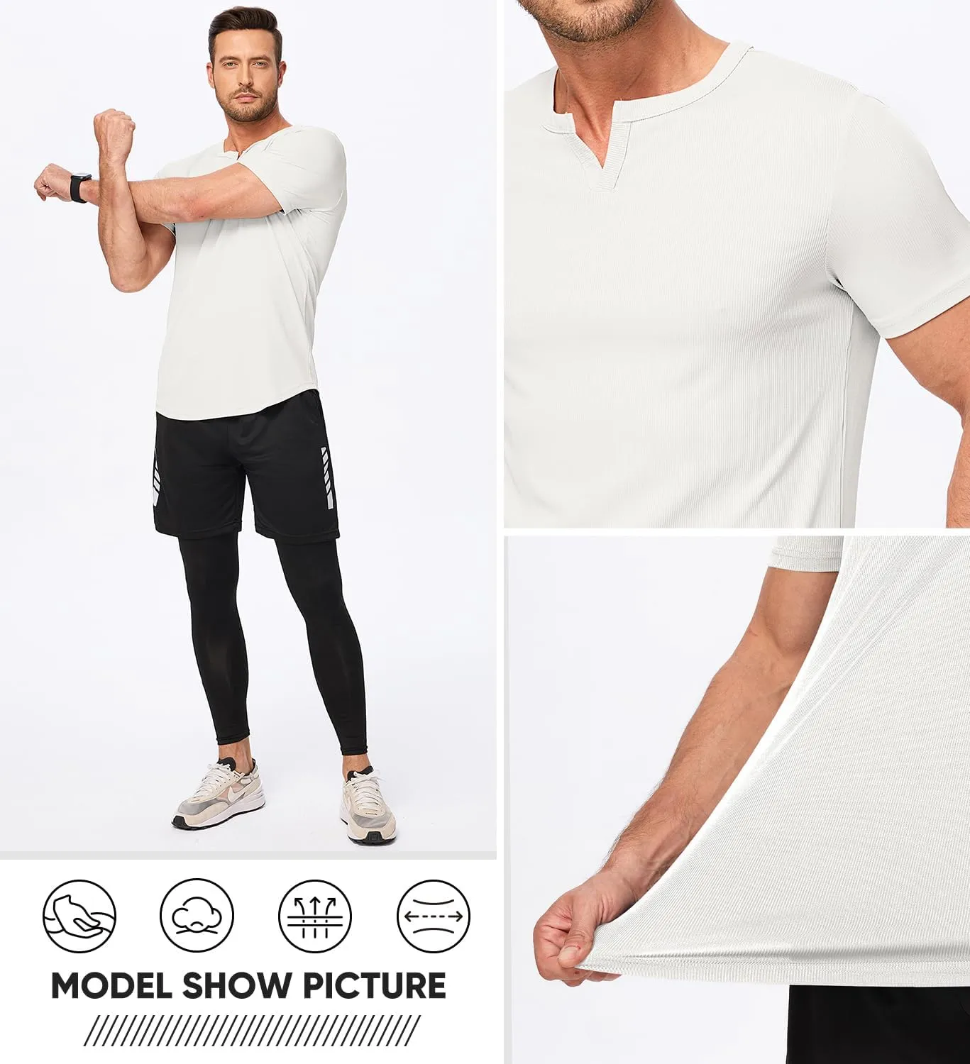 JMIERR Men's Muscle V-Neck T Shirt Short Sleeve Longline Ribbed Henley Shirt Gym Workout Athletic Tee Shirts