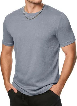 JMIERR Mens T-Shirt Short Sleeve Muscle Textured Knit Crewneck Slim T Shirt Gym Workout Athletic Tee Shirts