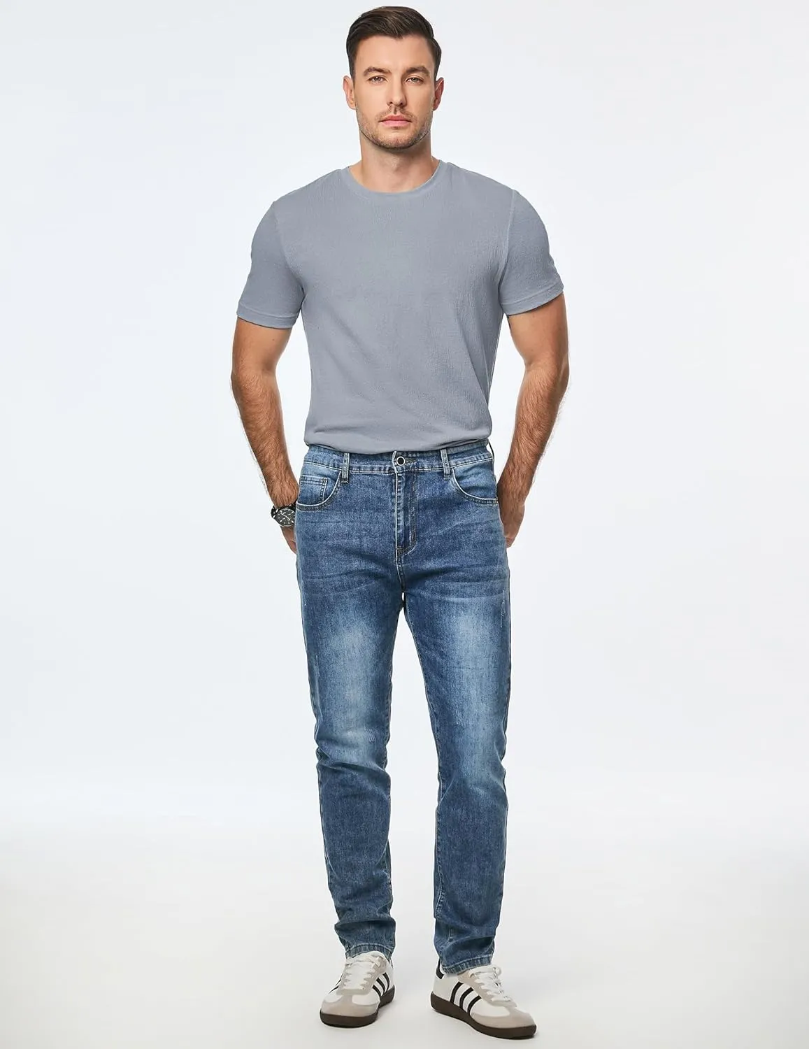 JMIERR Mens T-Shirt Short Sleeve Muscle Textured Knit Crewneck Slim T Shirt Gym Workout Athletic Tee Shirts