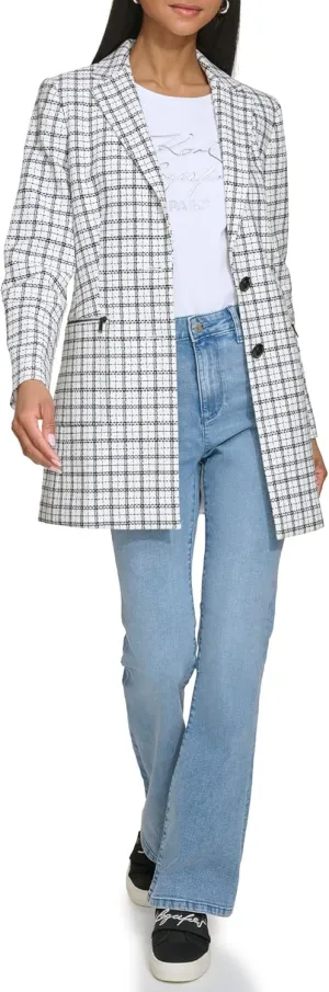 Karl Lagerfeld Paris Women's Plaid Tweed Blazer