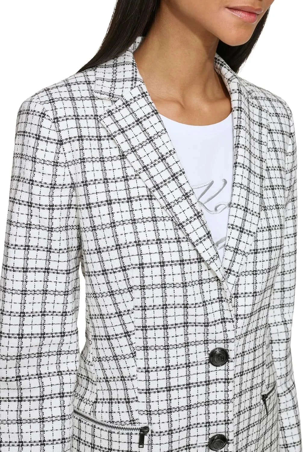 Karl Lagerfeld Paris Women's Plaid Tweed Blazer