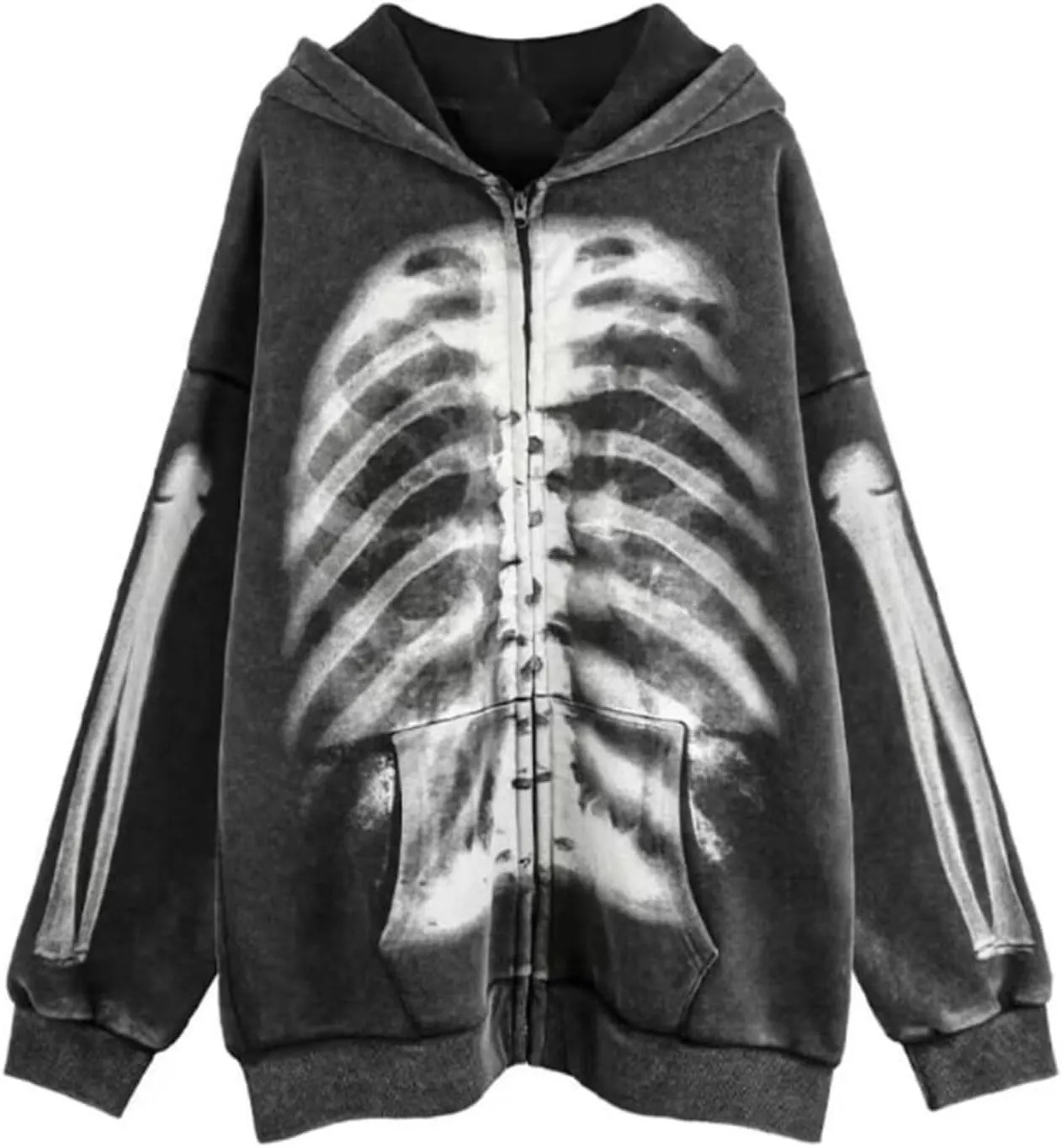 Karwuiio Women Men Zip Up Hoodie Y2k Vintage Graphic Oversized Sweatshirt Jacket Pullover Coats Gothic Streetwear