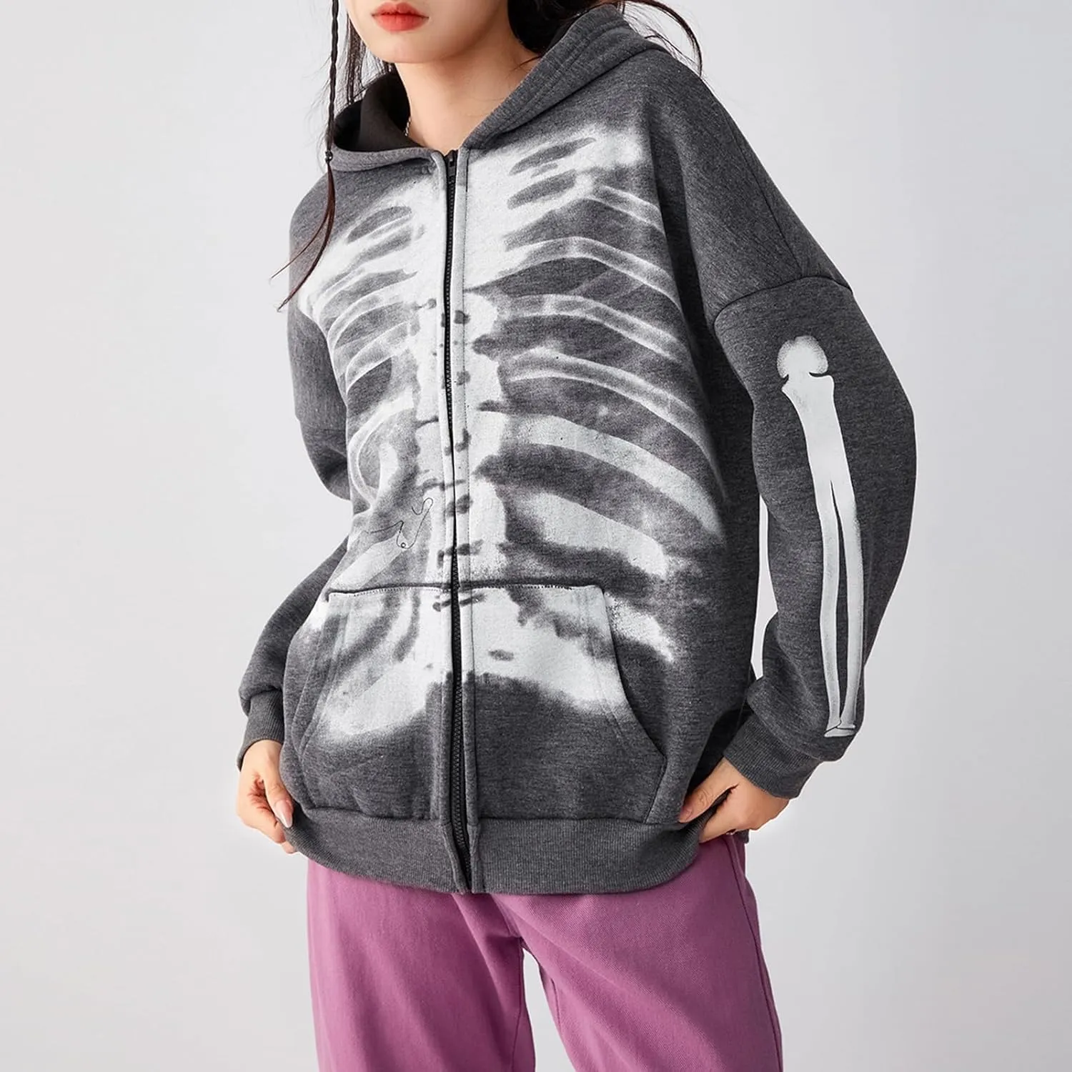 Karwuiio Women Men Zip Up Hoodie Y2k Vintage Graphic Oversized Sweatshirt Jacket Pullover Coats Gothic Streetwear