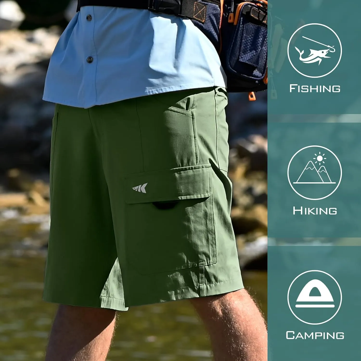 KastKing Rekon Men's Fishing Cargo Shorts, Quick Dry Casual Hiking Shorts for Men, Travel Golf Camping Tactical