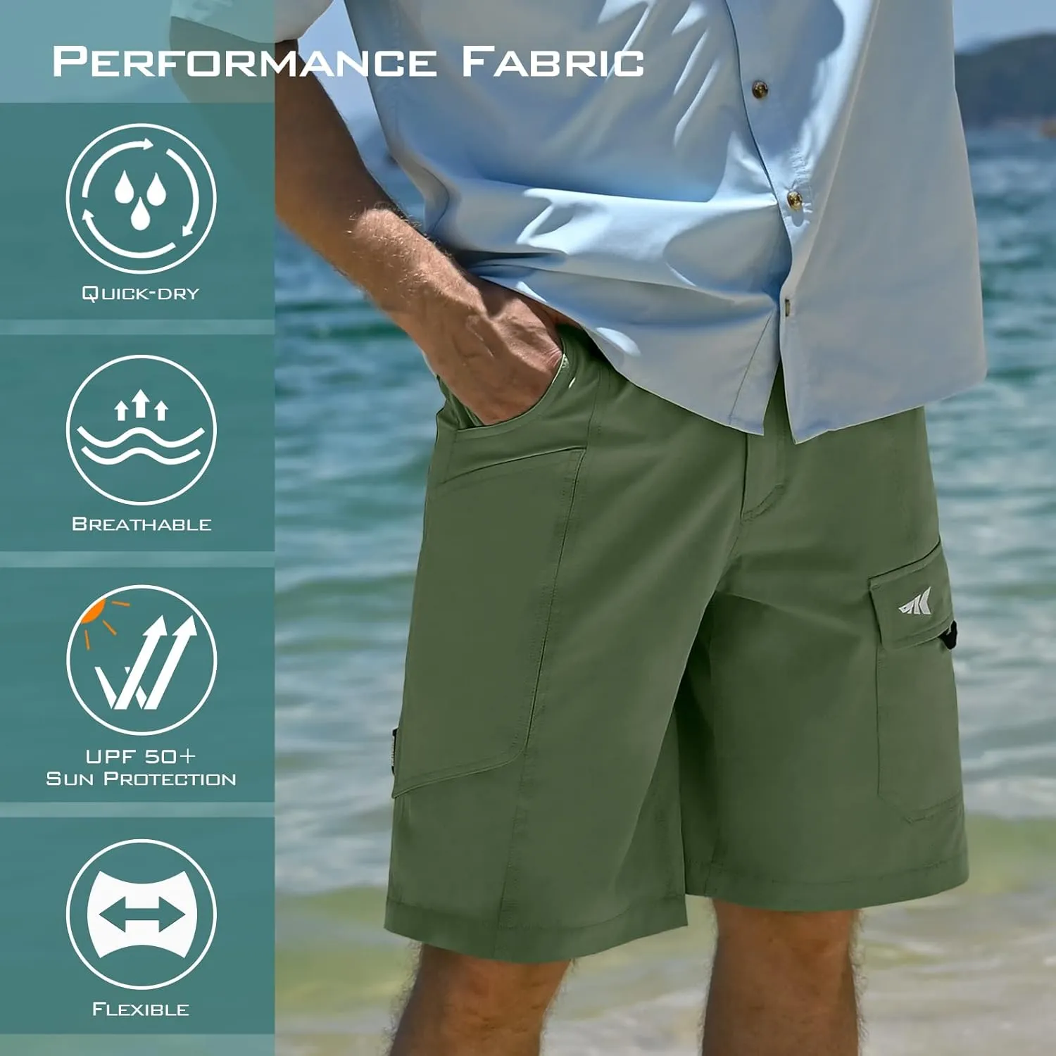 KastKing Rekon Men's Fishing Cargo Shorts, Quick Dry Casual Hiking Shorts for Men, Travel Golf Camping Tactical