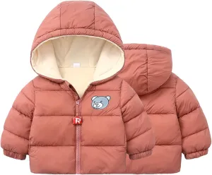 Kids Toddler Baby Girls Boys Winter Warm Thick Cotton Long Sleeve Bear Hooded Padded Clothes Coat Boys Racing Jacket