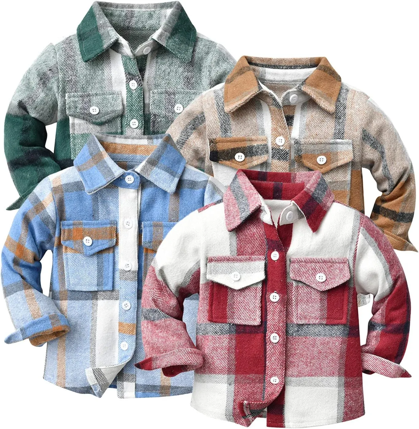 Kids Toddler Flannel Shirt Jacket Plaid Long Sleeve Lapel Button Down Shacket Baby Boys Girls Fall Shirt Coat Outwear