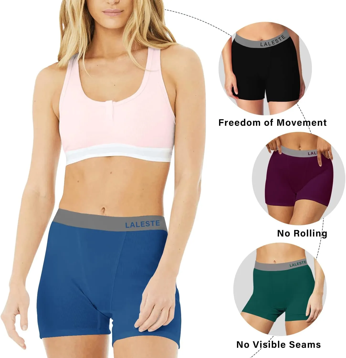 LALESTE Women Cotton Boxer Briefs 3" Inseam Boy Shorts Underwear Anti Chafing Shorts 5 Pack