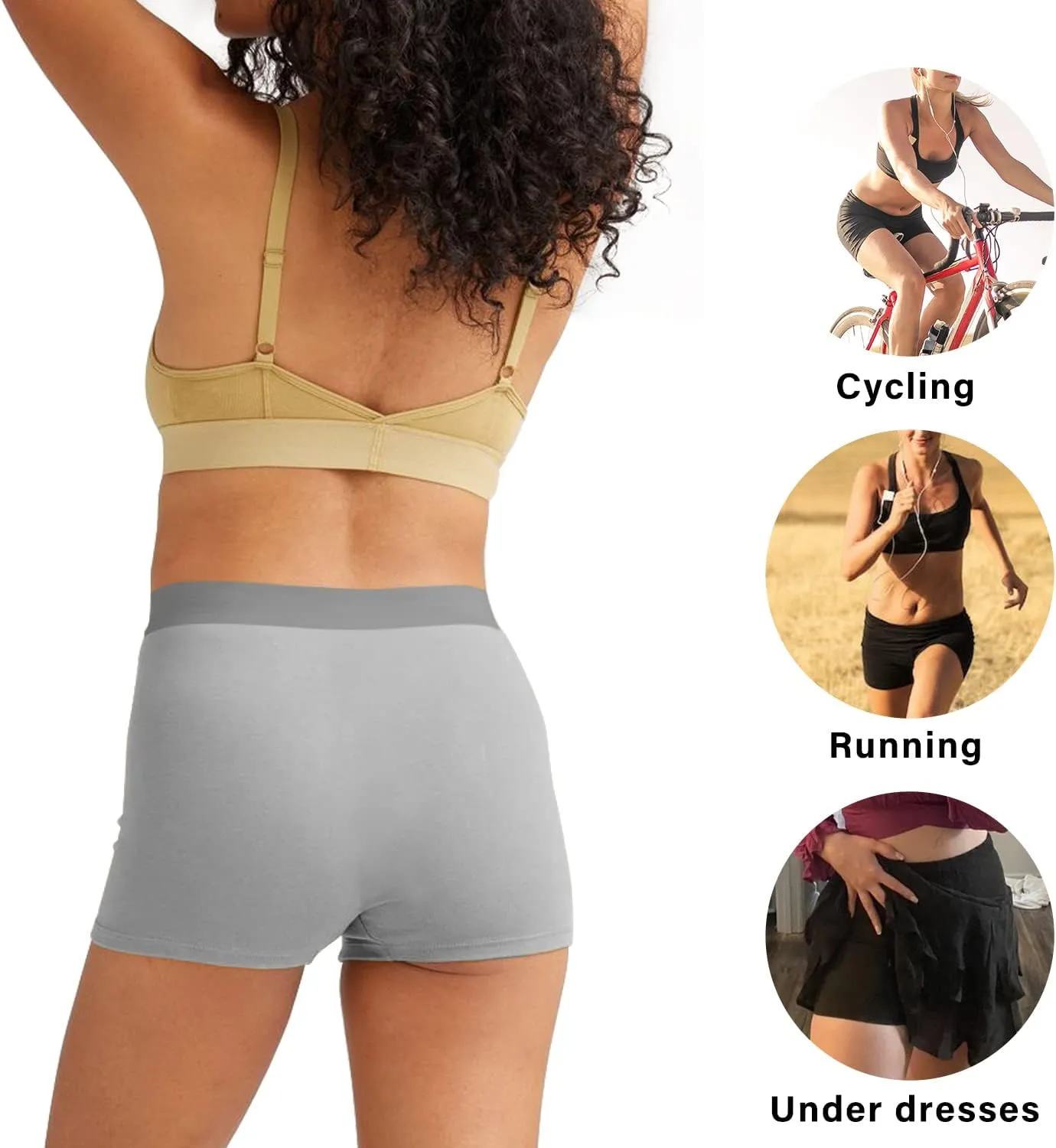 LALESTE Women Cotton Boxer Briefs 3" Inseam Boy Shorts Underwear Anti Chafing Shorts 5 Pack
