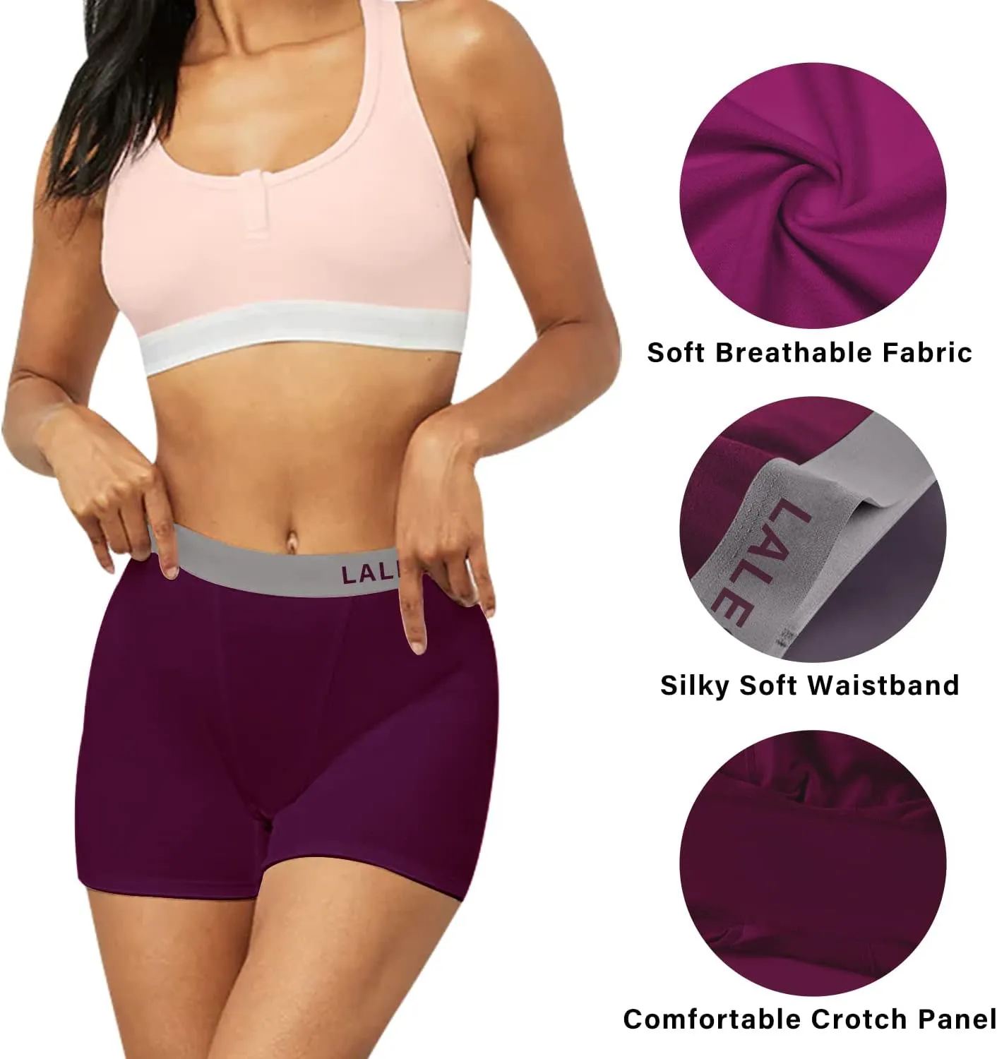 LALESTE Women Cotton Boxer Briefs 3" Inseam Boy Shorts Underwear Anti Chafing Shorts 5 Pack