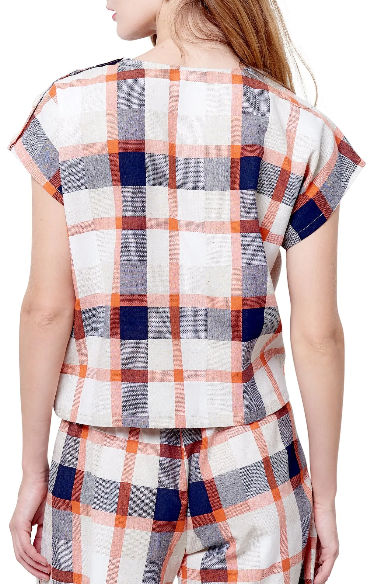LEANNE Button Shoulder Top - Plaid