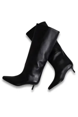 Leather Kitten Heel Boots in Black