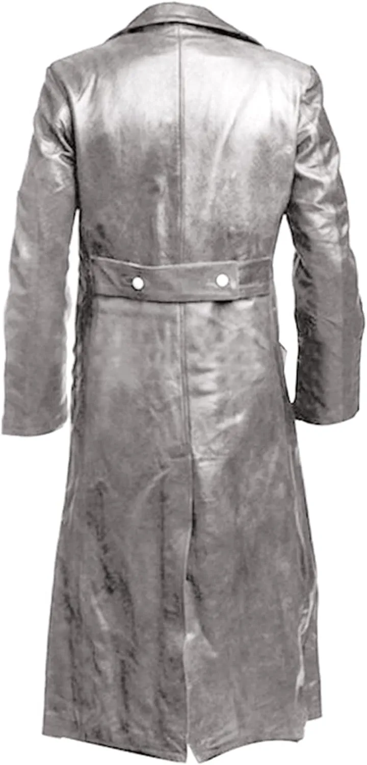 LFEOOST Leather Jacket Men Motorcycle Long Sleeve Button Lapel WW2 Officer Military Uniform Fall Winter Long Trench Coat