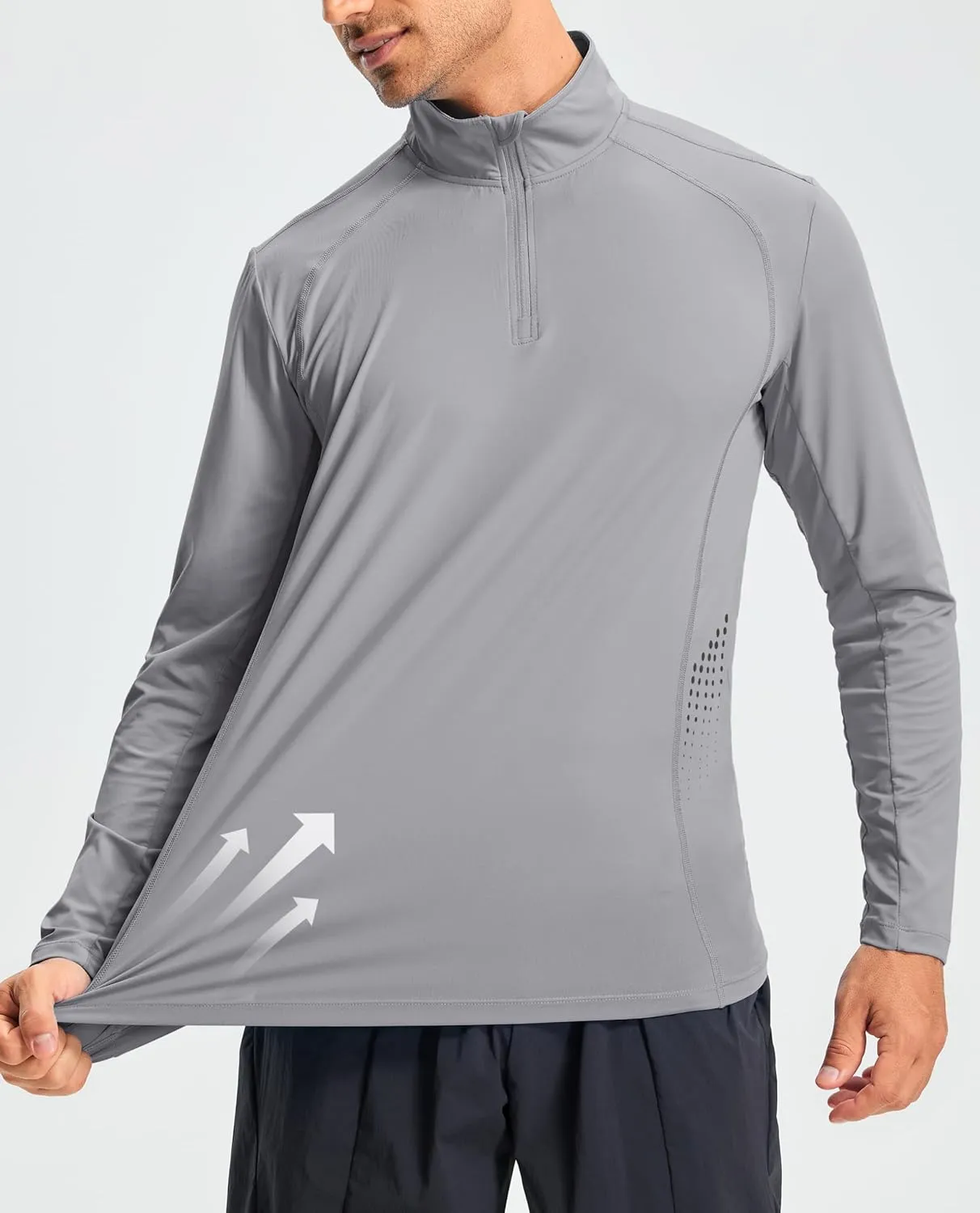 Libin Men's Running Shirts Quarter Zip Pullover Long Sleeve Quick Dry Athletic Workout Shirt Lightweight Sun Hiking Shirt
