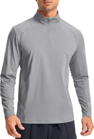 Libin Men's Running Shirts Quarter Zip Pullover Long Sleeve Quick Dry Athletic Workout Shirt Lightweight Sun Hiking Shirt