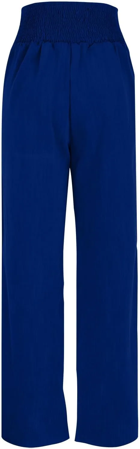 Linen Cotton Pants Women Wide Leg Pant Elastic High Waisted Straight Leg Flowy Casual Work Summer Trousers with Pocket