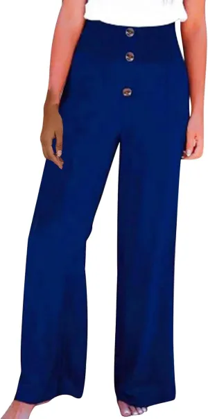 Linen Cotton Pants Women Wide Leg Pant Elastic High Waisted Straight Leg Flowy Casual Work Summer Trousers with Pocket