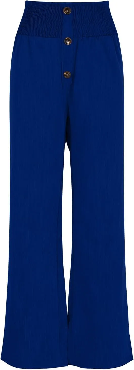 Linen Cotton Pants Women Wide Leg Pant Elastic High Waisted Straight Leg Flowy Casual Work Summer Trousers with Pocket