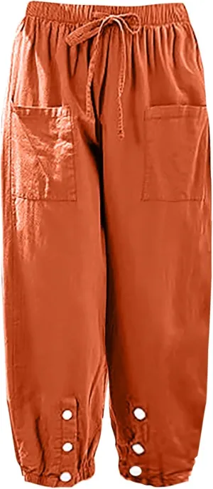 Linen Elastic Waist Pants Women Spring Elastic Trousers Womens Work Wide Leg Lounge Pant Cotton