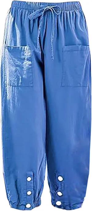 Linen Elastic Waist Pants Women Spring Elastic Trousers Womens Work Wide Leg Lounge Pant Cotton