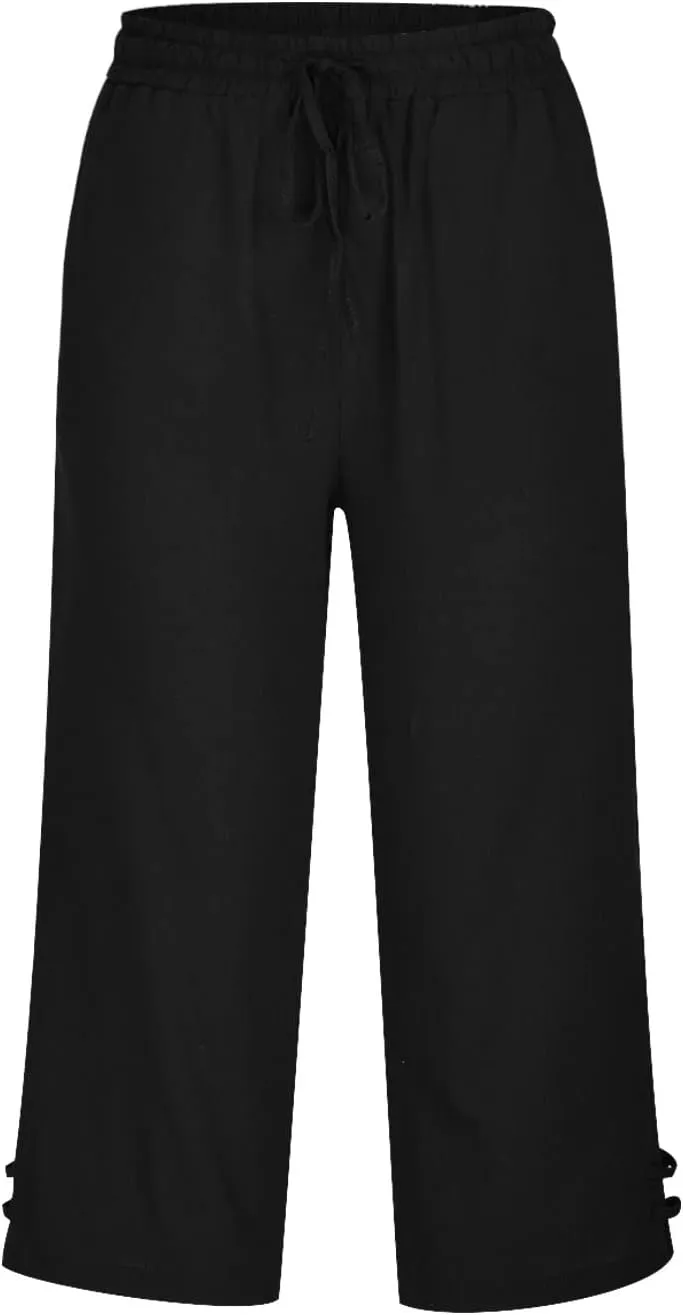 Linen Pants Women Plus Size Elastic Waist Capri Pants High Rise Capris 2025 Summer Trousers Pants with Pockets